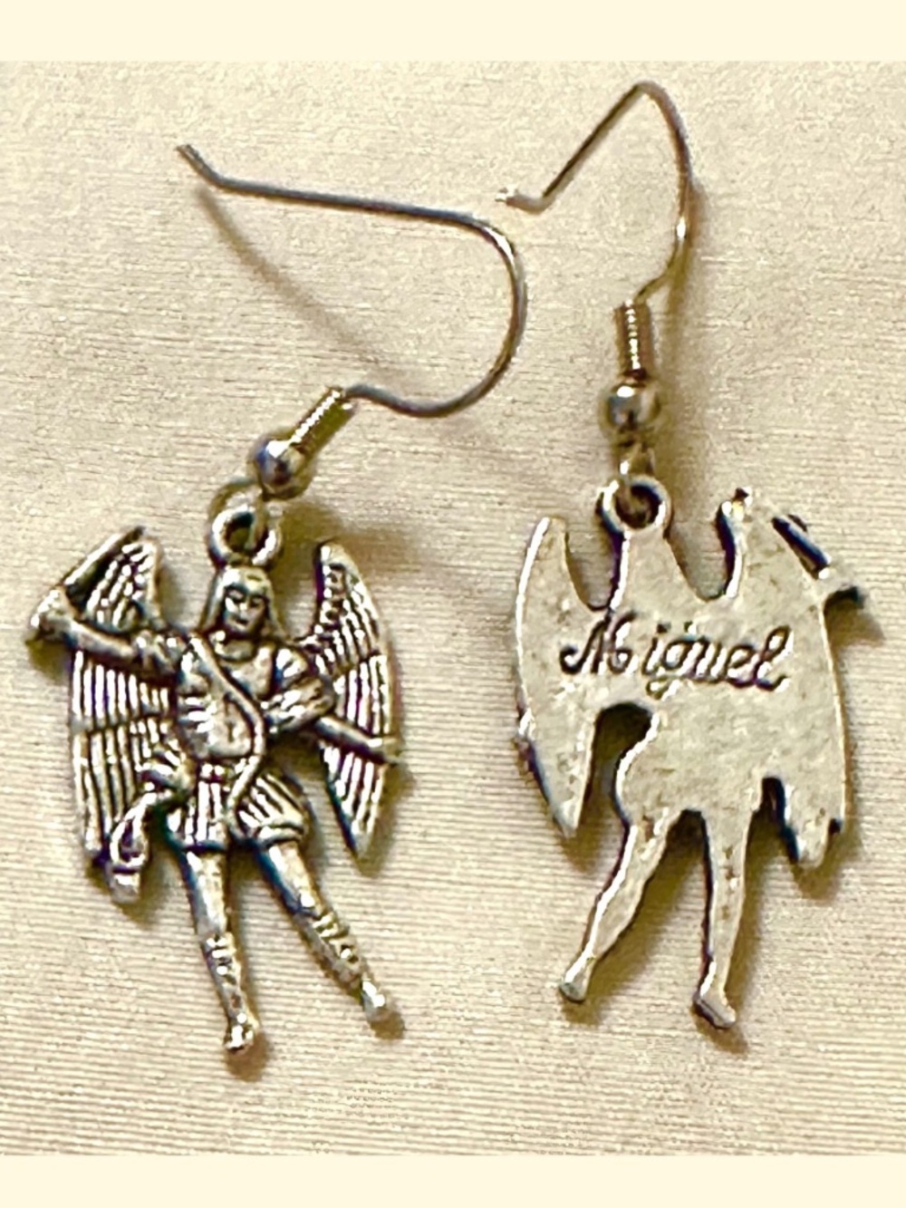 Archangel Michael Earrings Silver Tone Angel Dangle Handmade Spiritual Protect